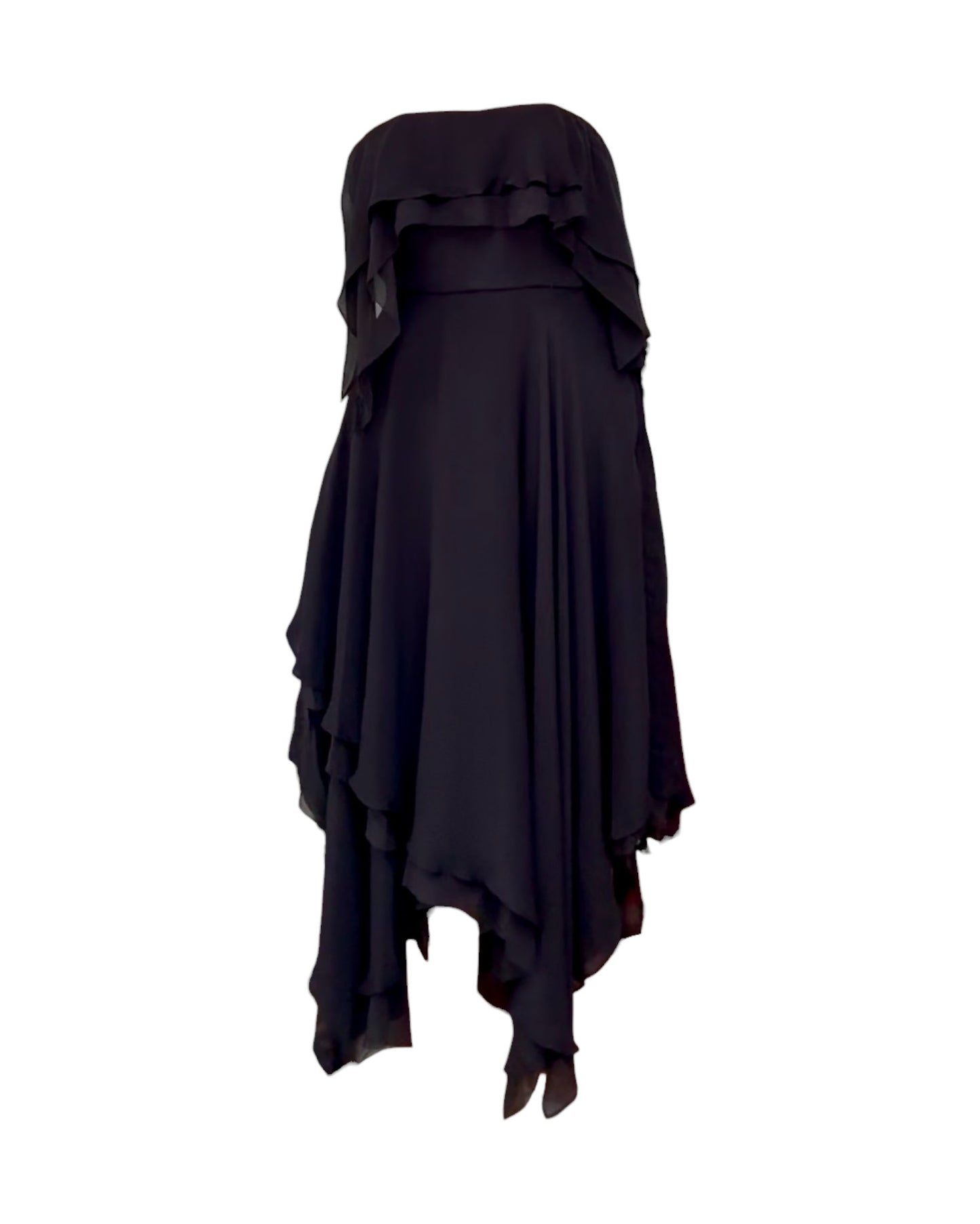 Vintage Halston Black Strapless Handkerchief Dress