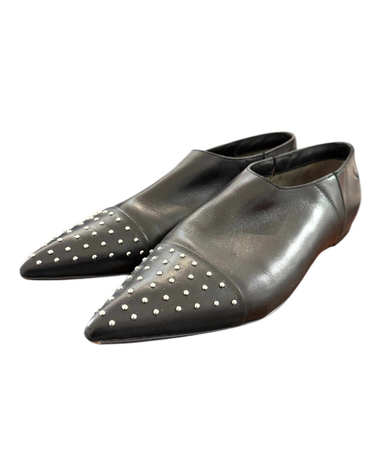 Vintage Costume National Black Leather Loafers with Studs