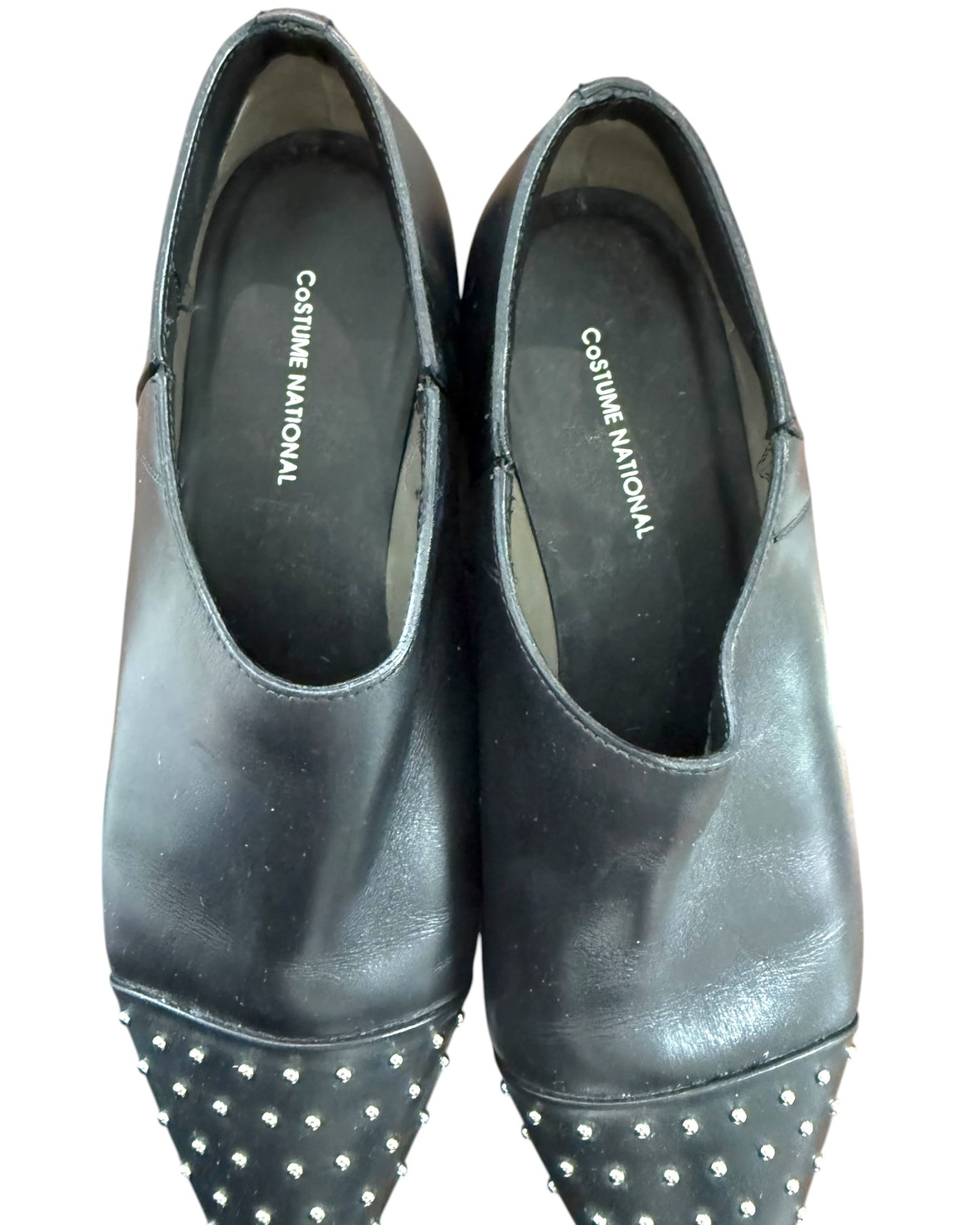 Vintage Costume National Black Leather Loafers with Studs
