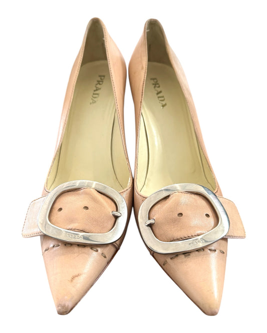 Vintage Prada Blush Pink Pumps with Logo Buckle