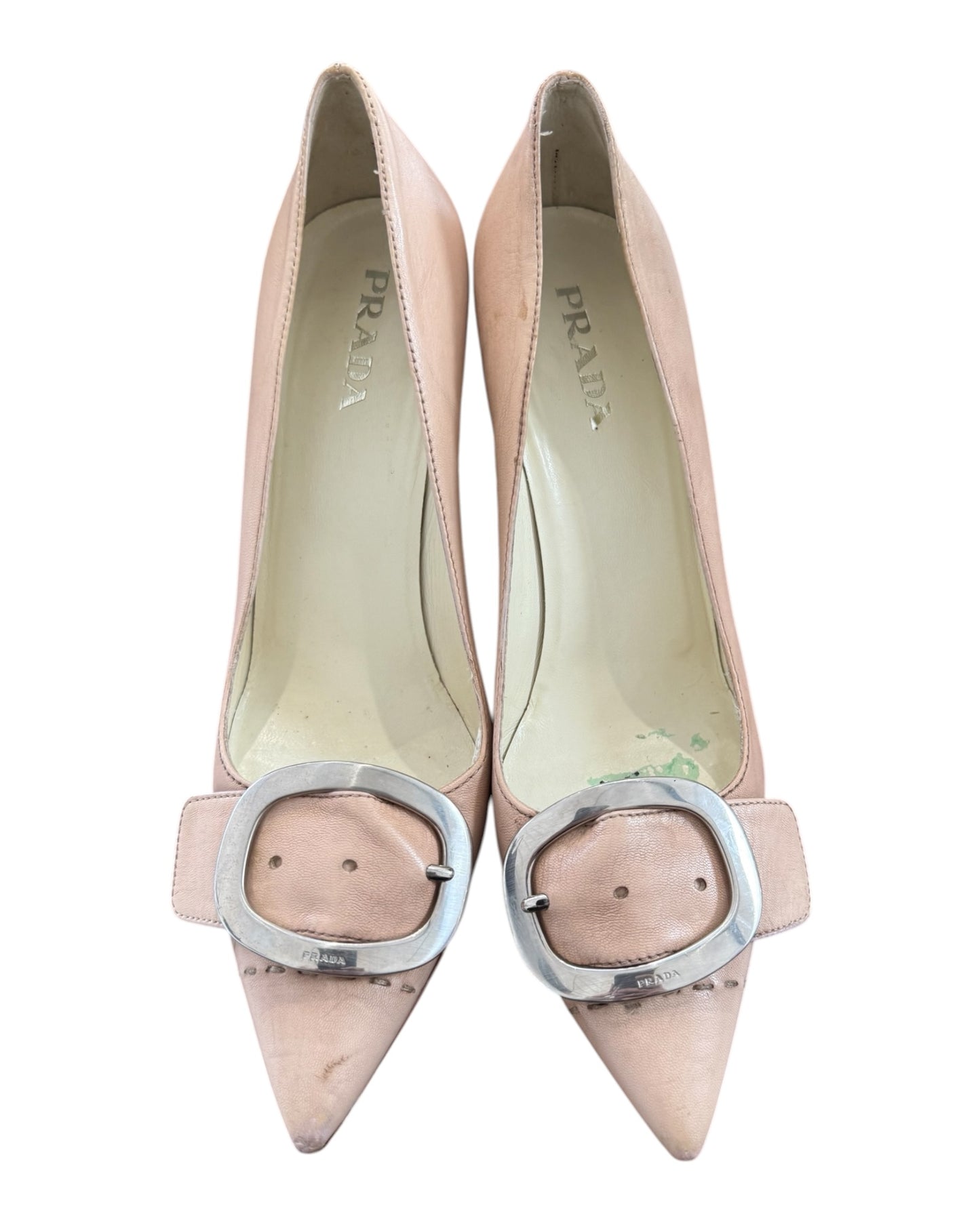 Vintage Prada Blush Pink Pumps with Logo Buckle