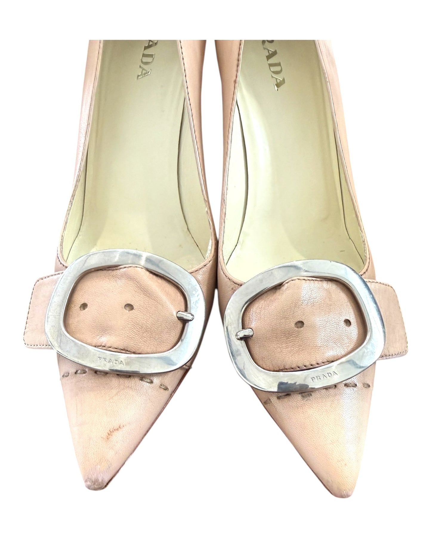 Vintage Prada Blush Pink Pumps with Logo Buckle