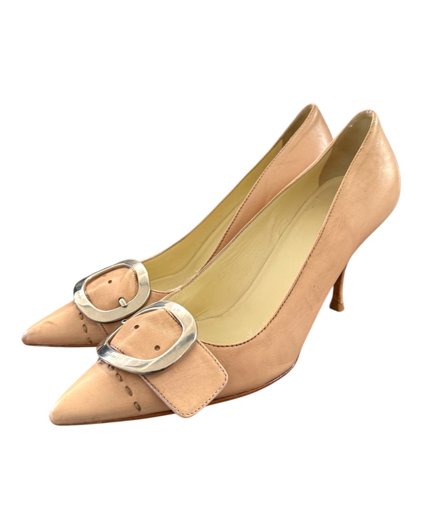 Vintage Prada Blush Pink Pumps with Logo Buckle