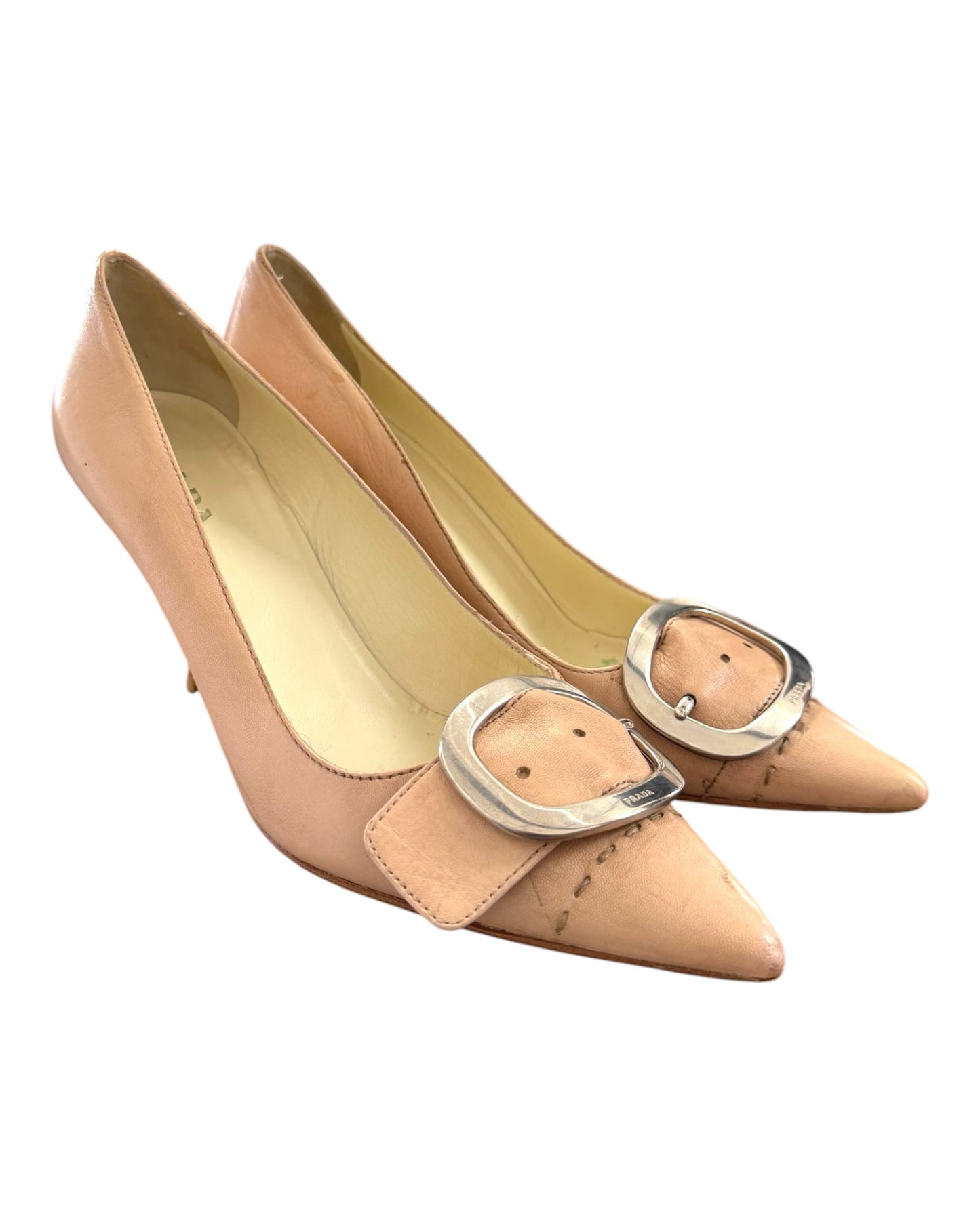 Vintage Prada Blush Pink Pumps with Logo Buckle