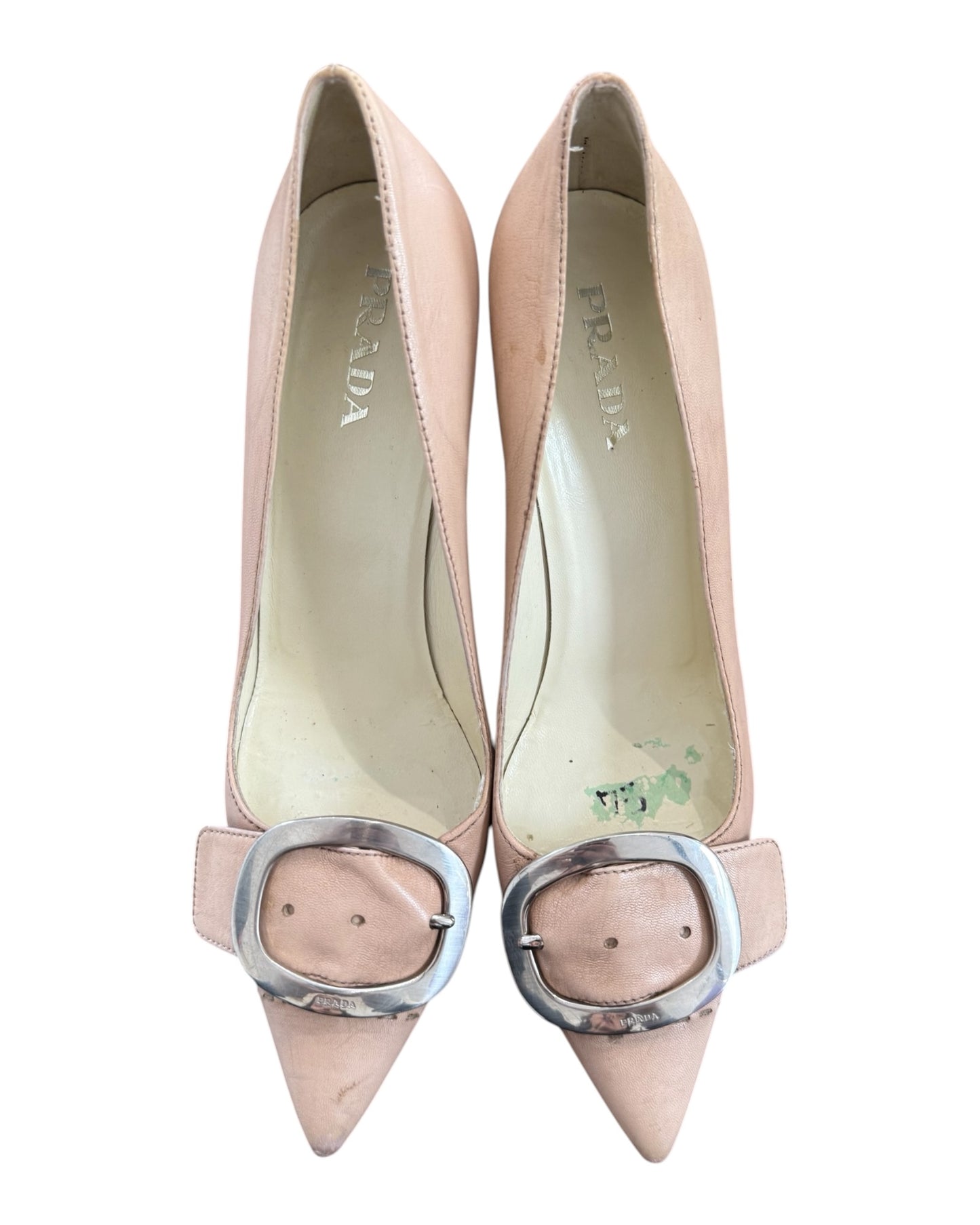 Vintage Prada Blush Pink Pumps with Logo Buckle