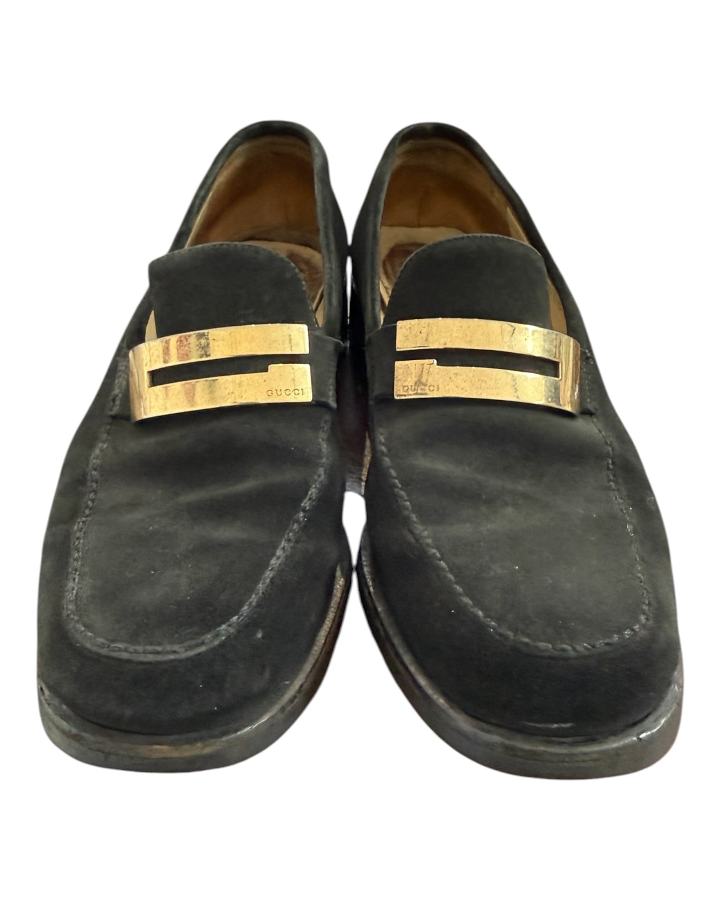 Vintage Gucci Black Suede Logo Loafers