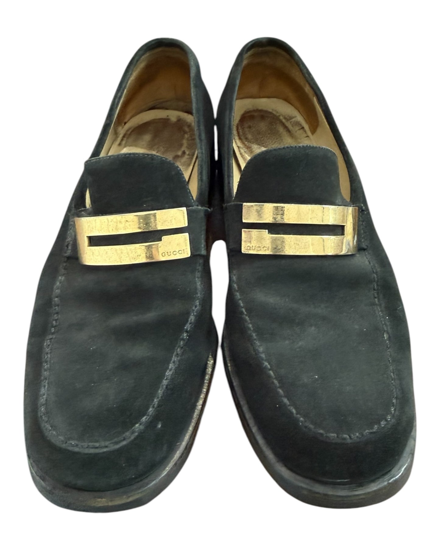 Vintage Gucci Black Suede Logo Loafers