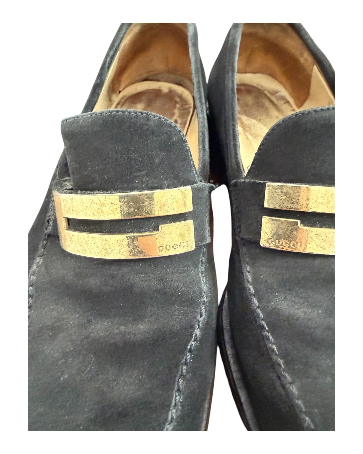Vintage Gucci Black Suede Logo Loafers