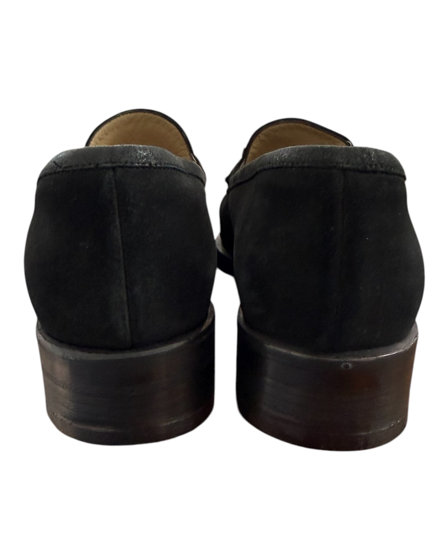 Vintage Gucci Black Suede Logo Loafers