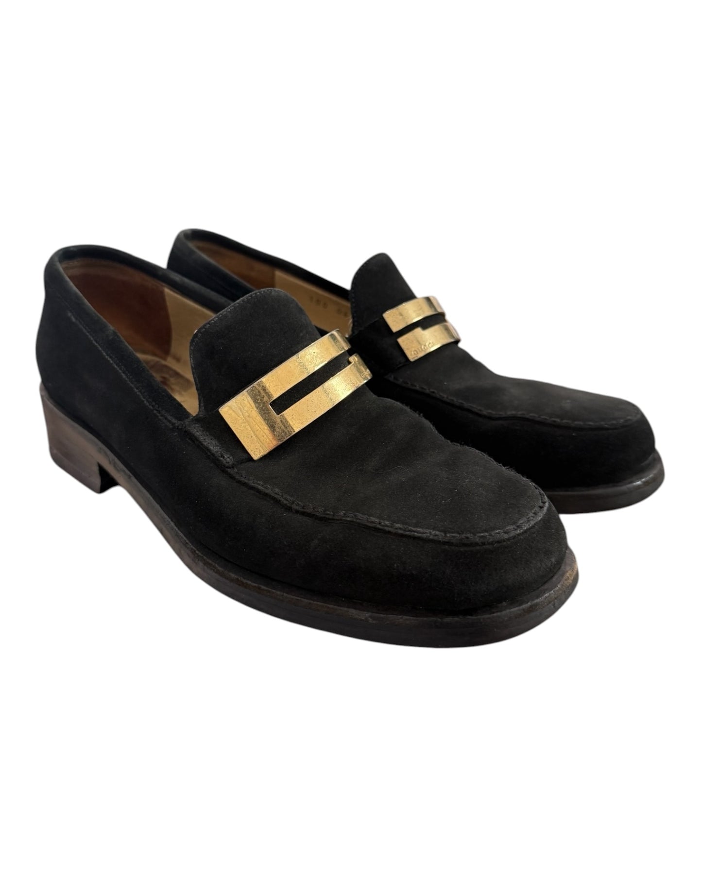 Vintage Gucci Black Suede Logo Loafers