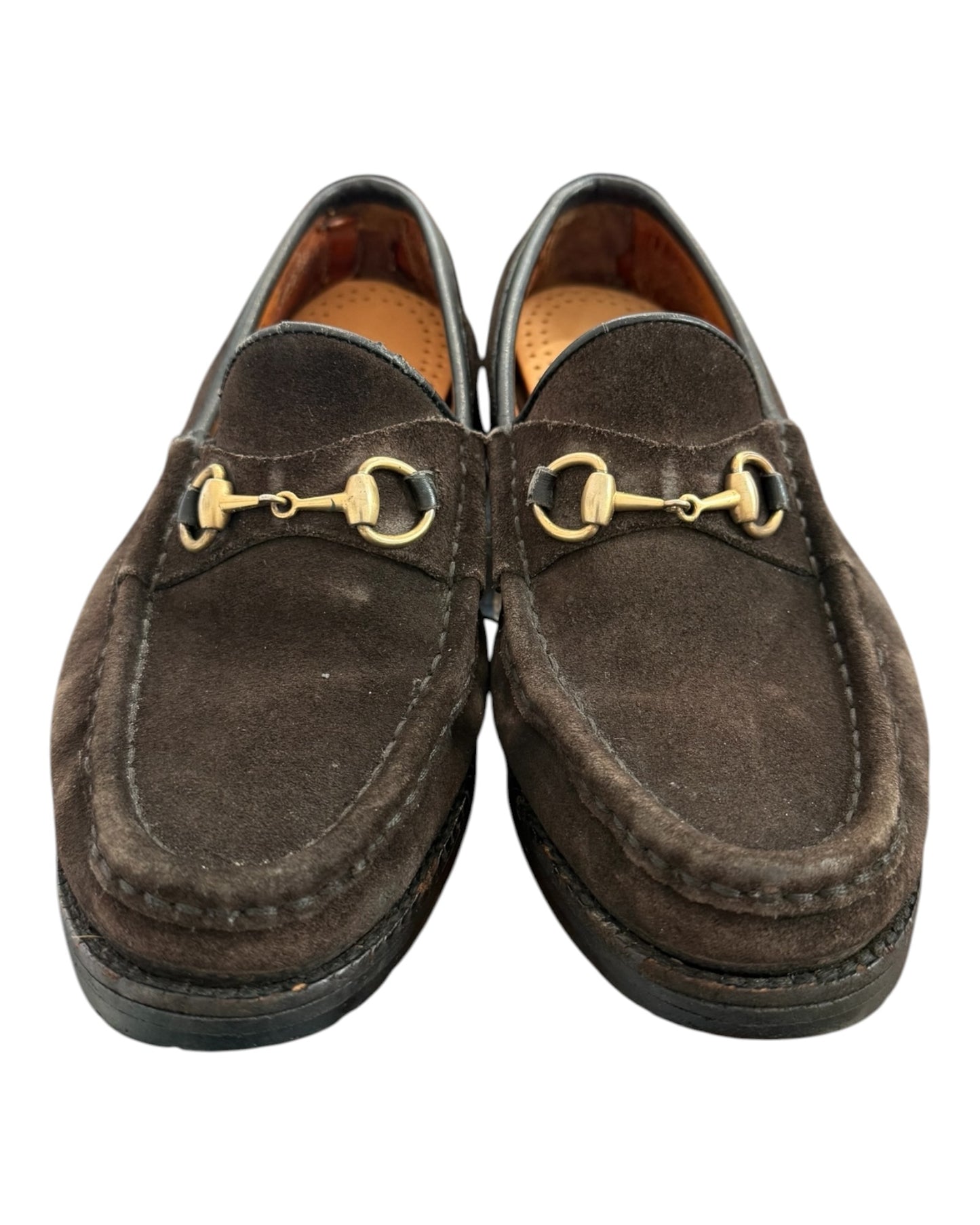 Vintage Gucci Horse Bit Brown Suede Loafers