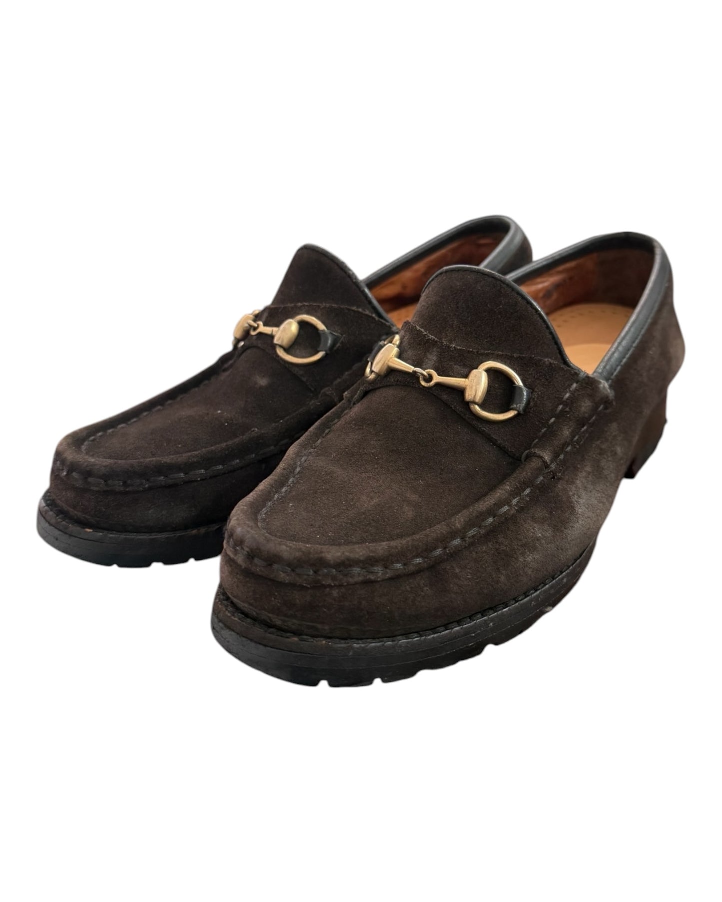 Vintage Gucci Horse Bit Brown Suede Loafers