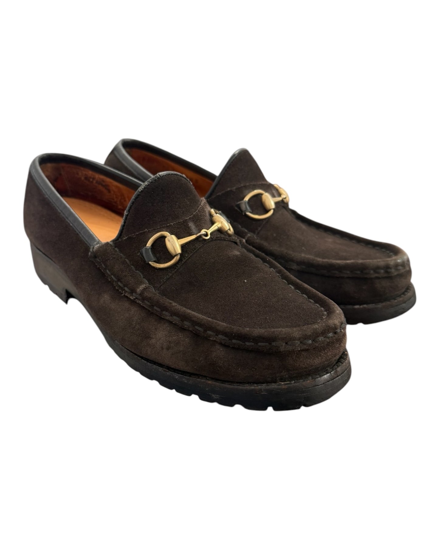 Vintage Gucci Horse Bit Brown Suede Loafers