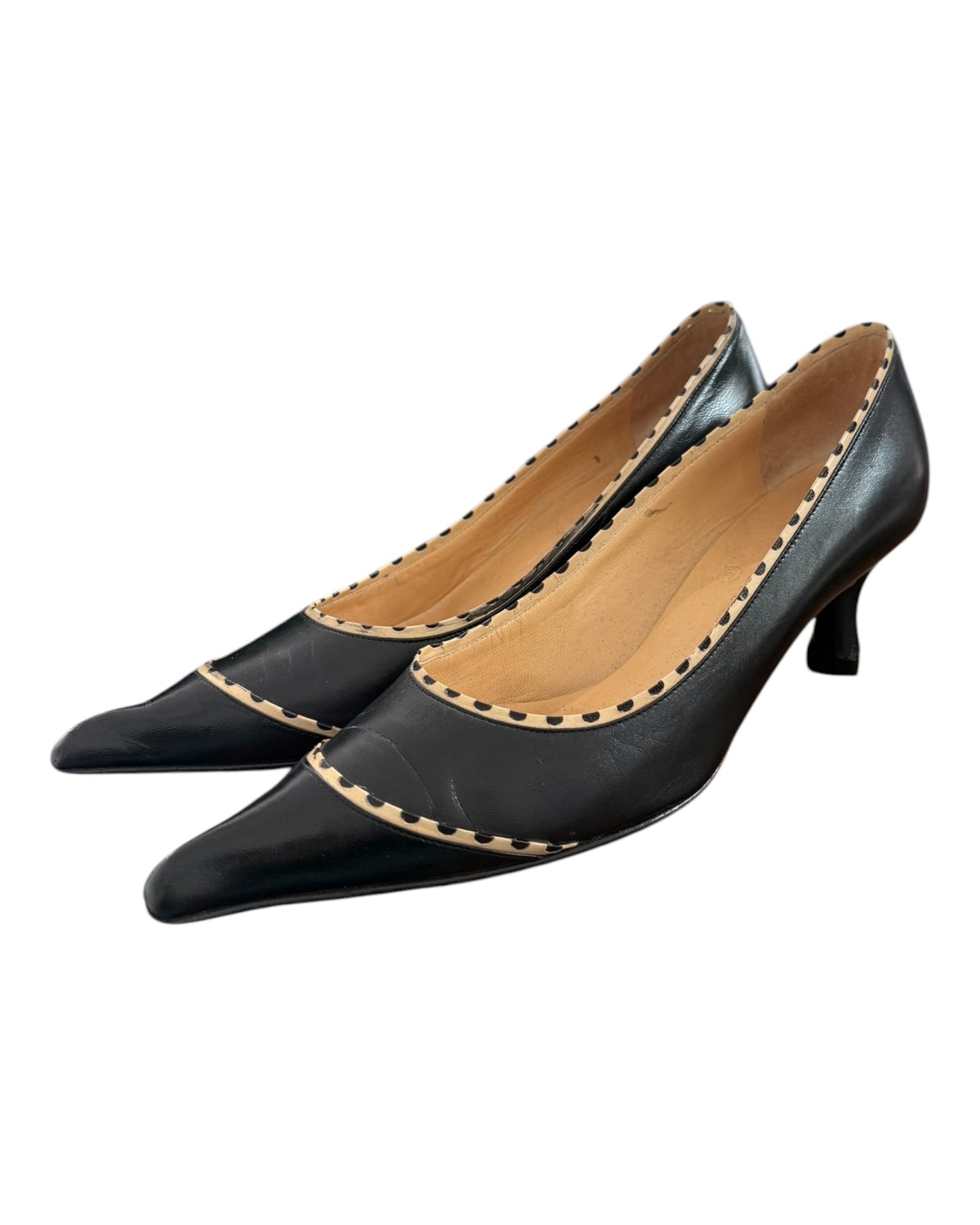 Vintage Chanel Black Leather Pointy Toe Kitten Heels