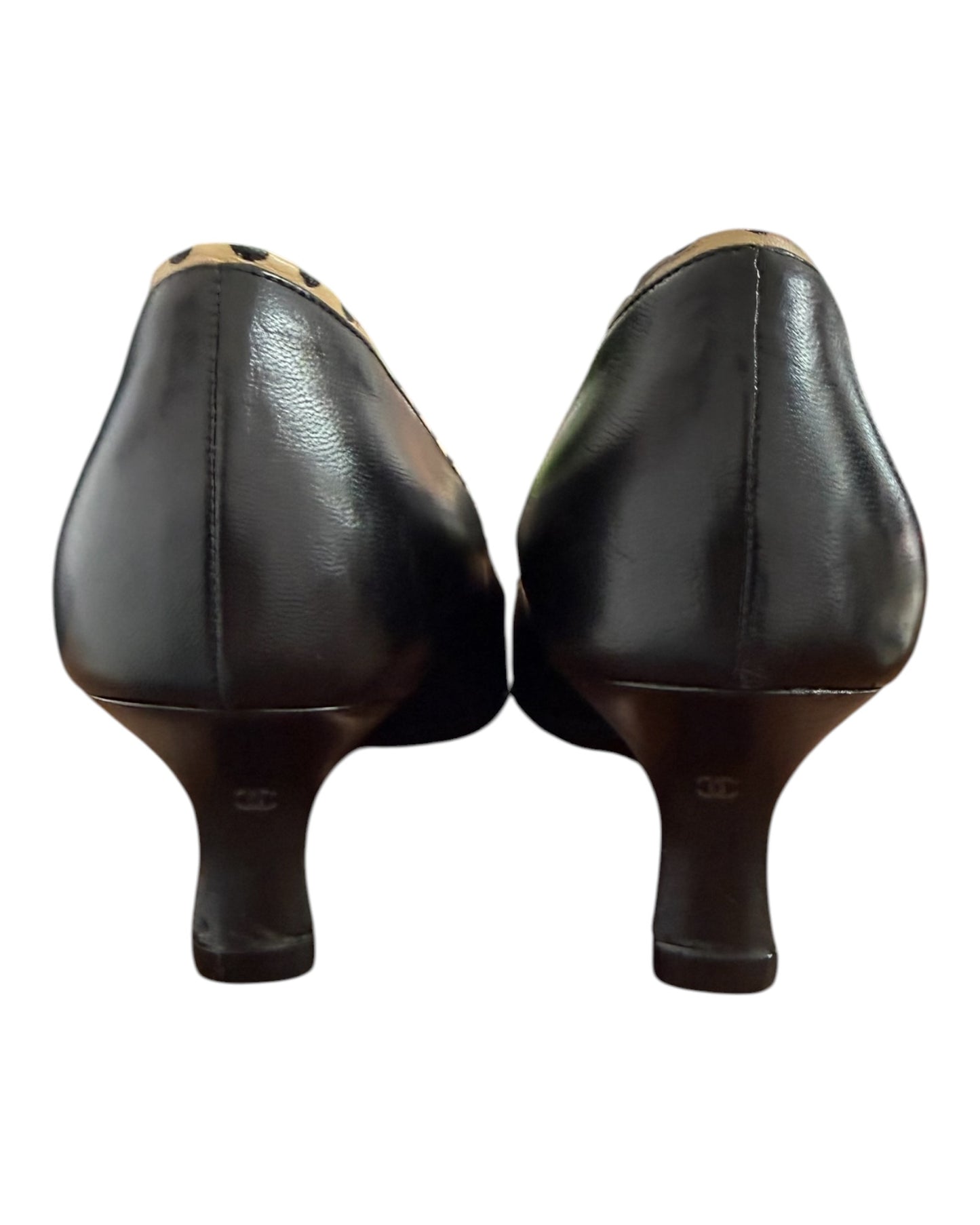 Vintage Chanel Black Leather Pointy Toe Kitten Heels