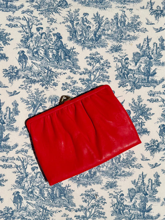 Vintage 1950/60s Mardane Red Clutch with Chain and Mirror