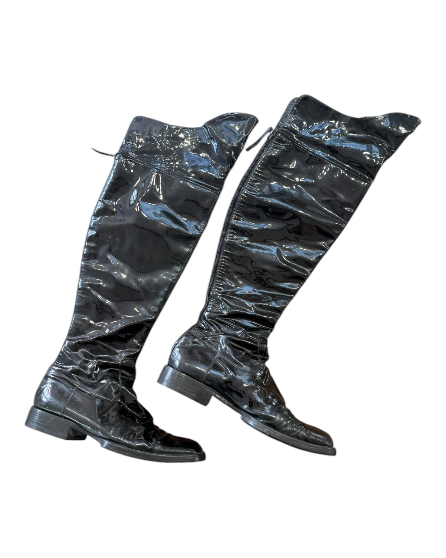 Vintage Chanel Black Patent Leather Over-the-Knee Boots