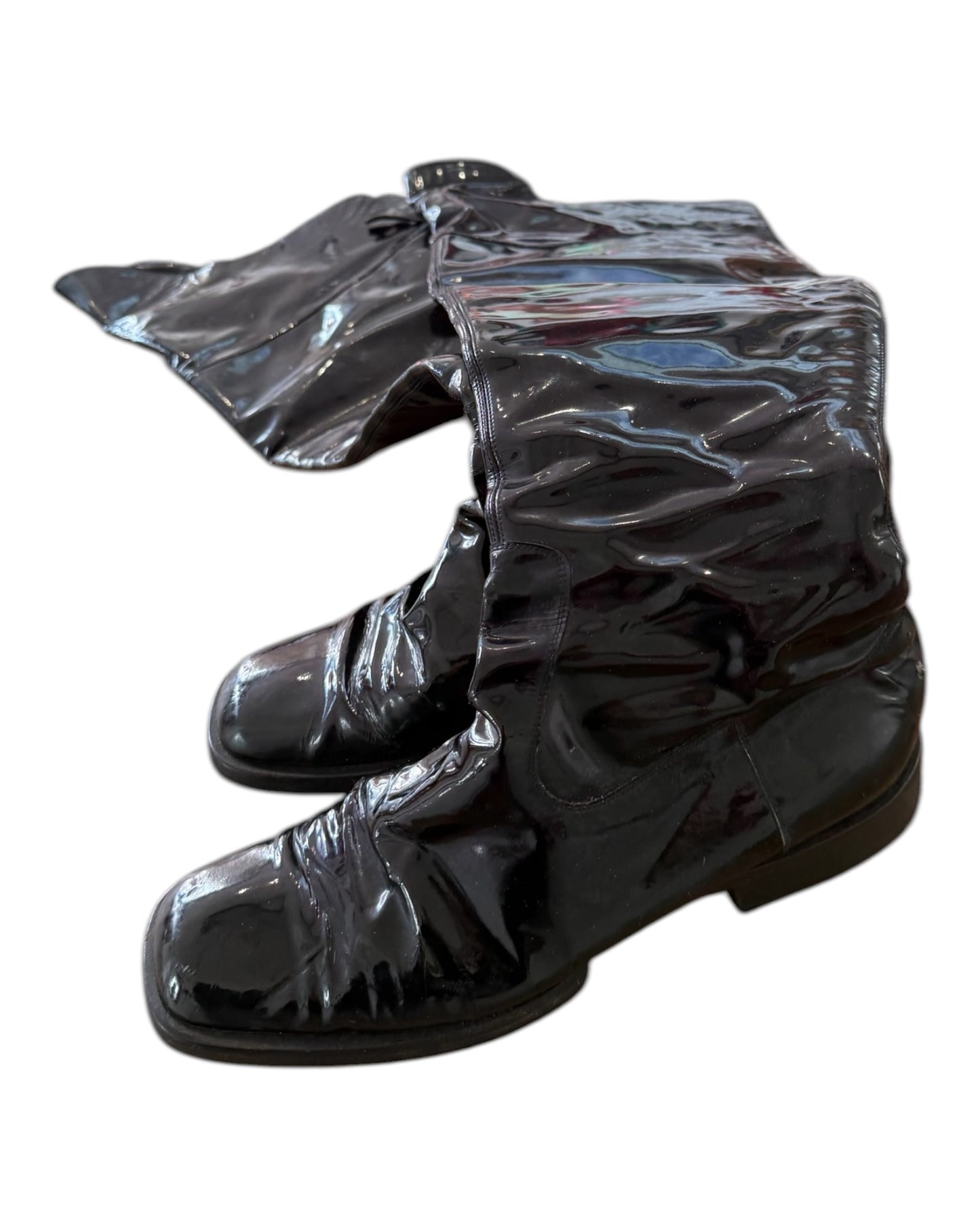 Vintage Chanel Black Patent Leather Over-the-Knee Boots