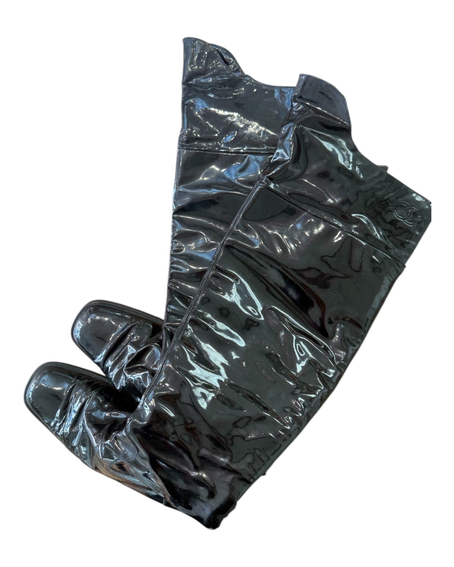 Vintage Chanel Black Patent Leather Over-the-Knee Boots