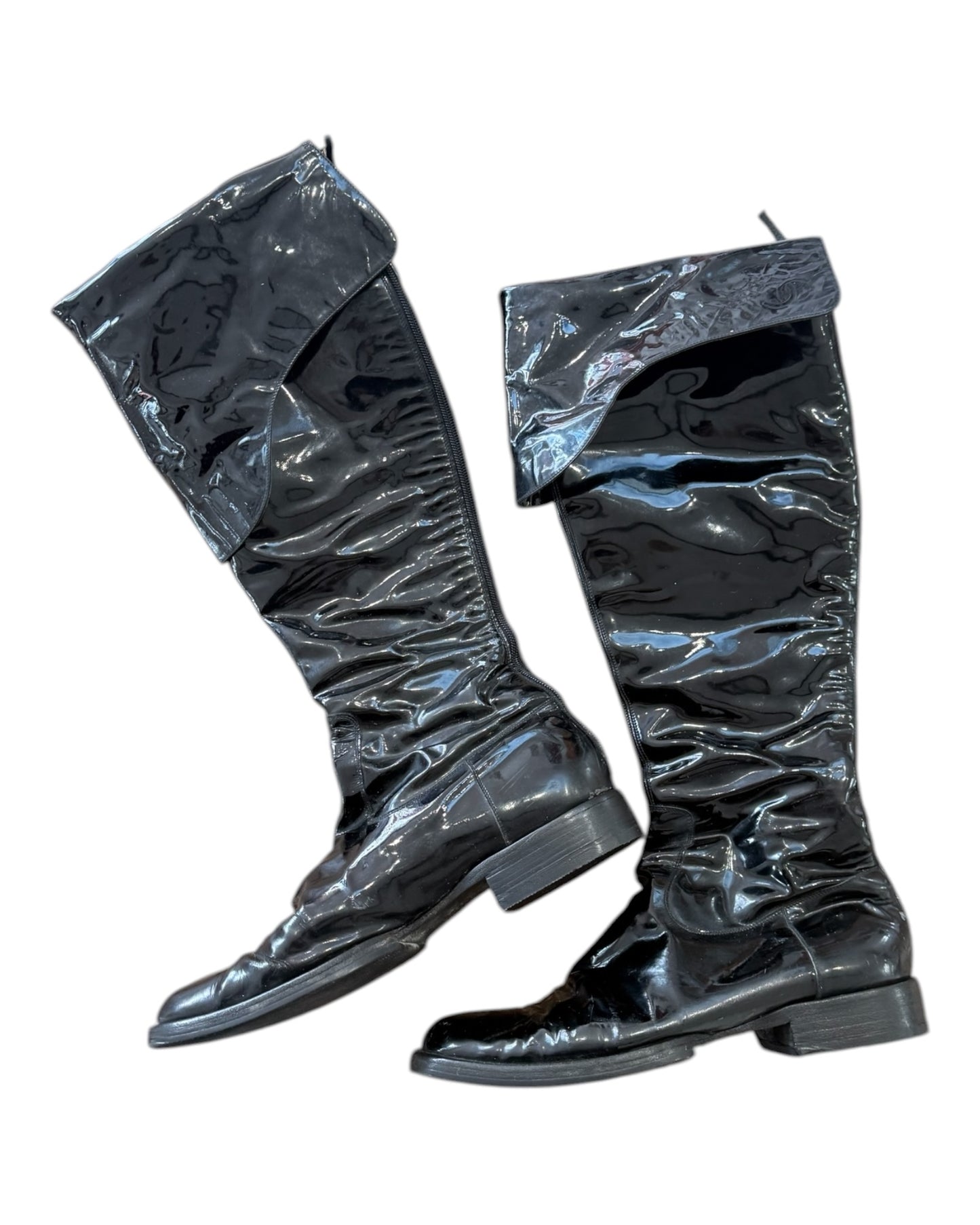 Vintage Chanel Black Patent Leather Over-the-Knee Boots