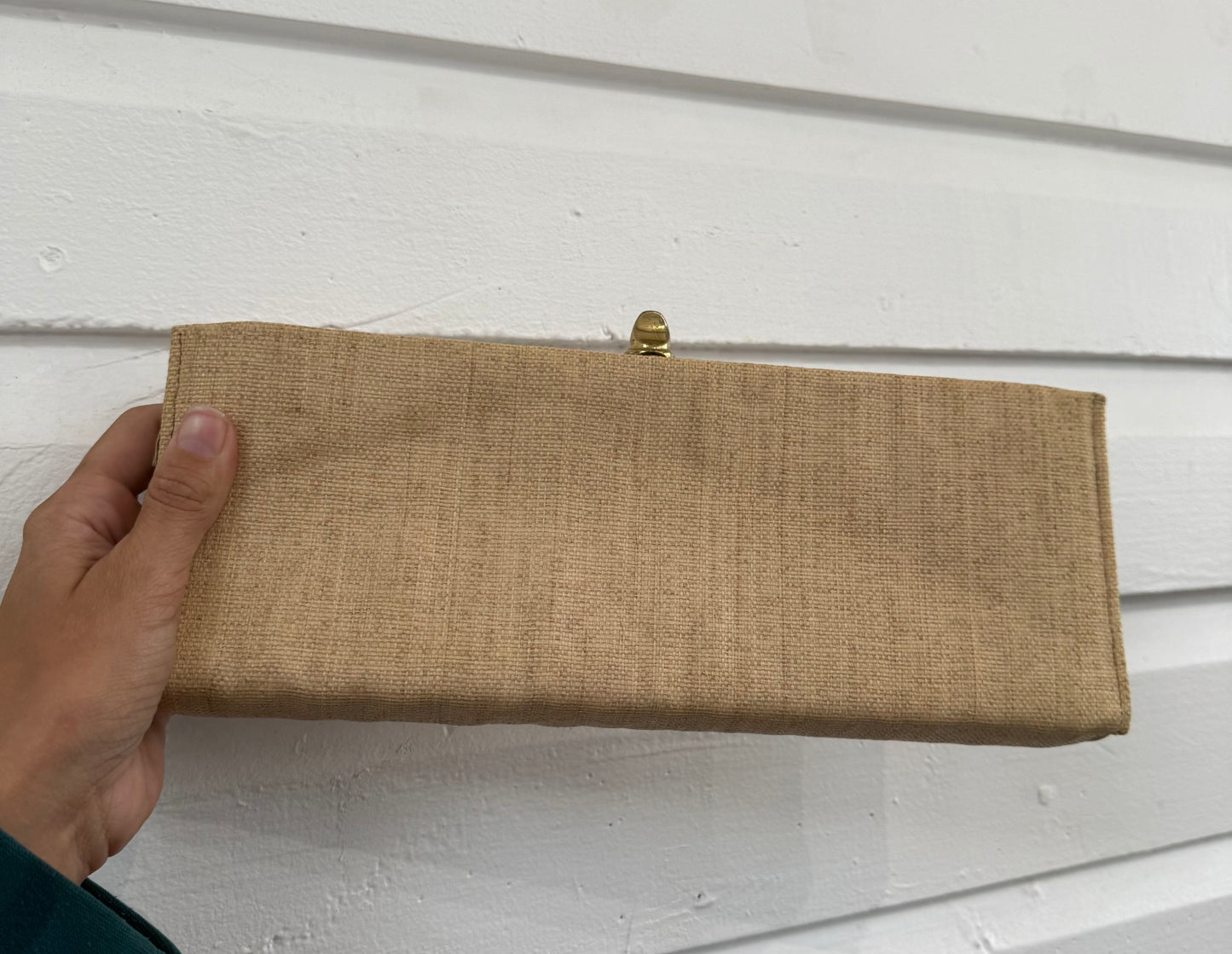 Vintage Tan Clutch with Gold Chain Strap