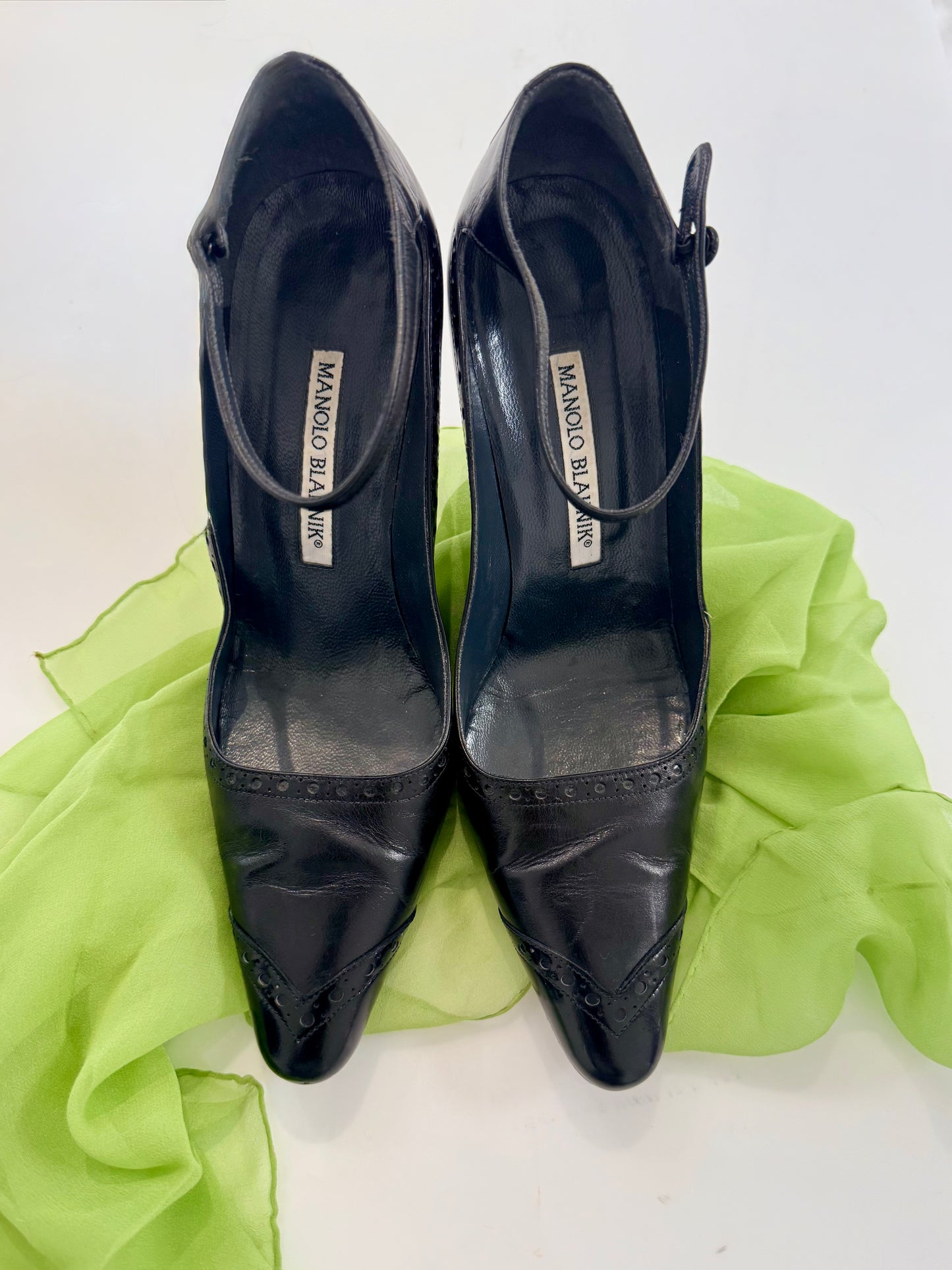 Vintage Manolo Blahnik Black Leather Mary-Jane Heels