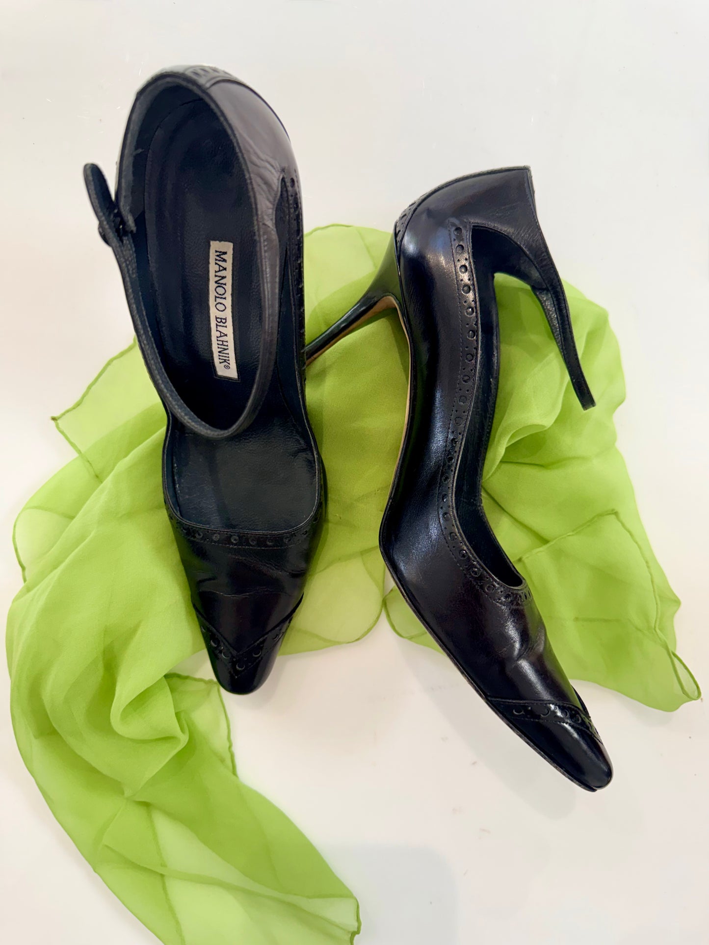 Vintage Manolo Blahnik Black Leather Mary-Jane Heels