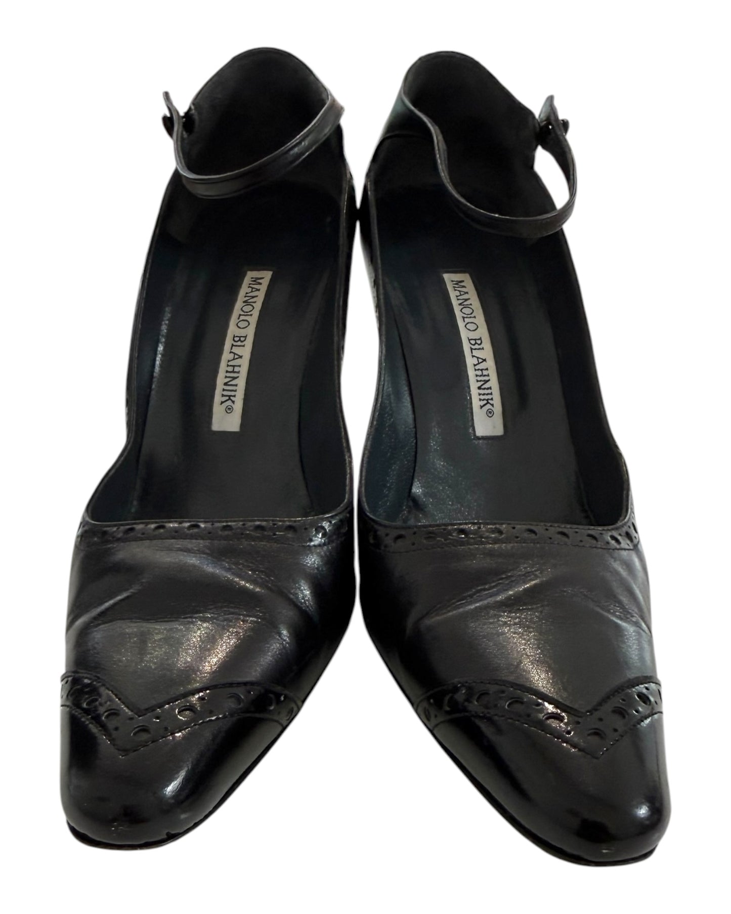 Vintage Manolo Blahnik Black Leather Mary-Jane Heels