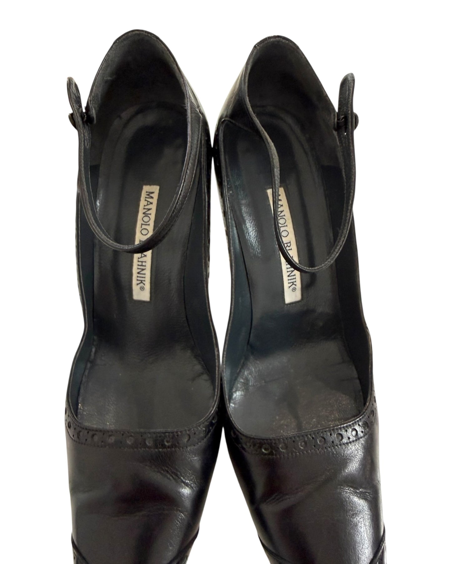 Vintage Manolo Blahnik Black Leather Mary-Jane Heels