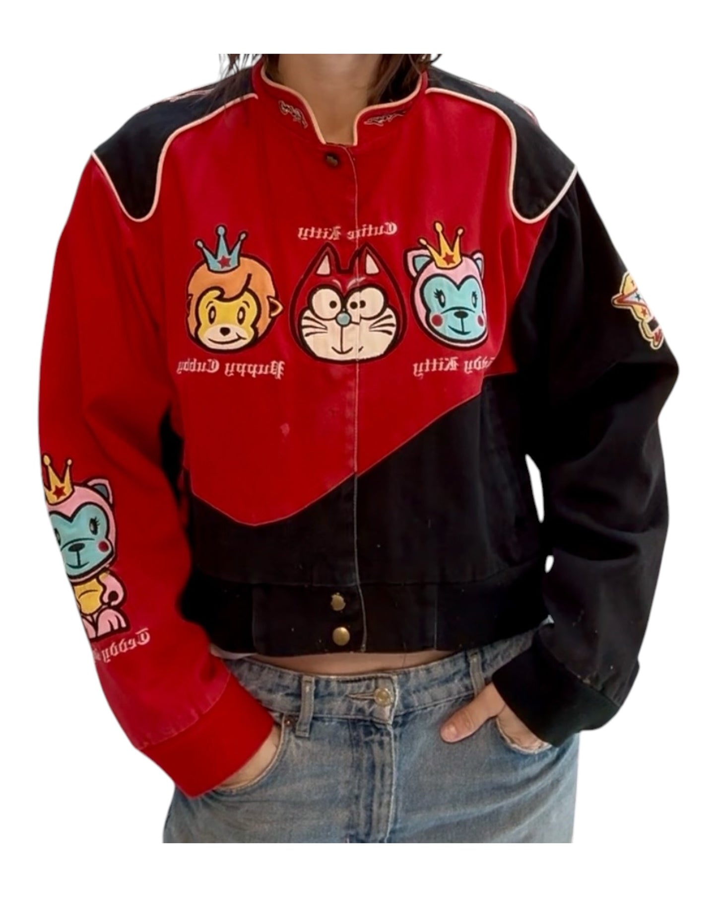 Vintage Red and Black Cartoon Racing Jacket