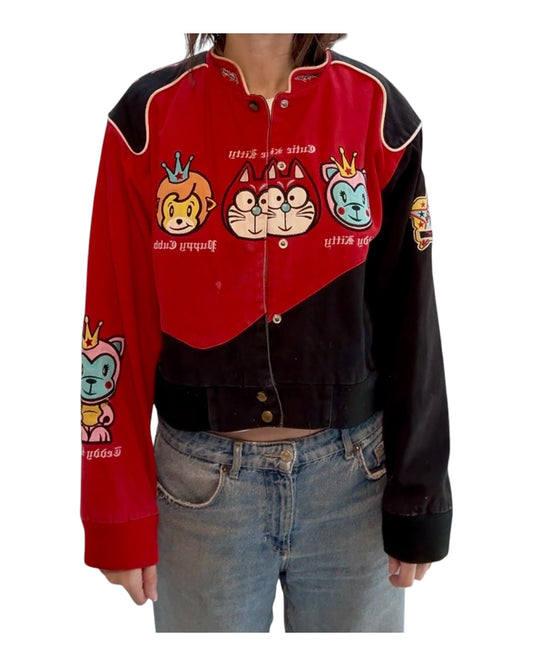 Vintage Red and Black Cartoon Racing Jacket