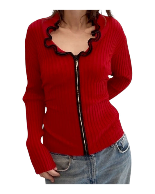 Vintage Y2K Red and Black Zip-Up Top