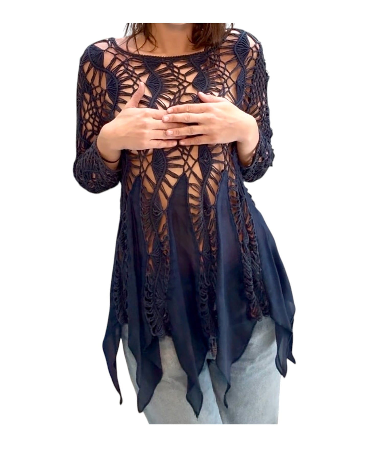 Vintage Navy Blue Crochet Tunic