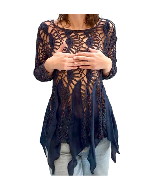 Vintage Navy Blue Crochet Tunic