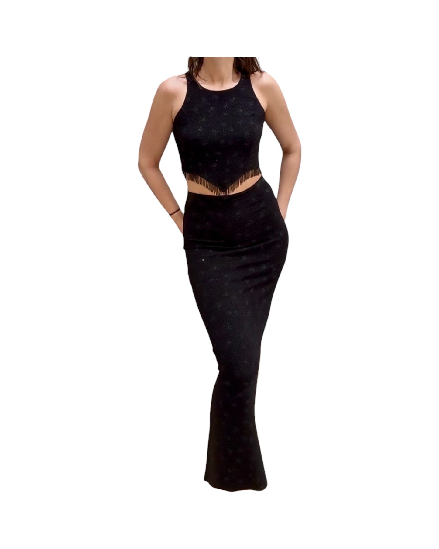Vintage Cache Black Beaded Skirt Set