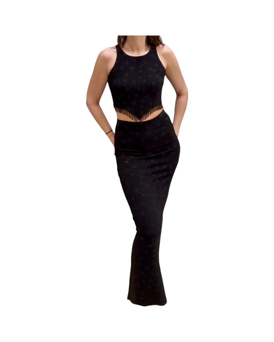 Vintage Cache Black Beaded Skirt Set