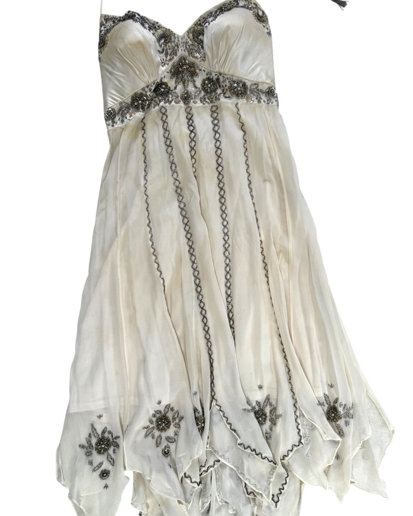 Vintage Cache Beaded Ecru Handkerchief Dress