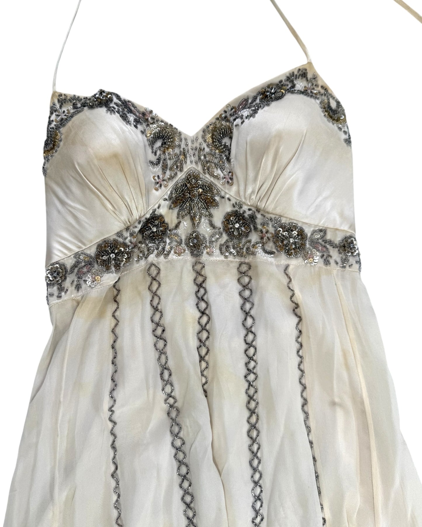 Vintage Cache Beaded Ecru Handkerchief Dress