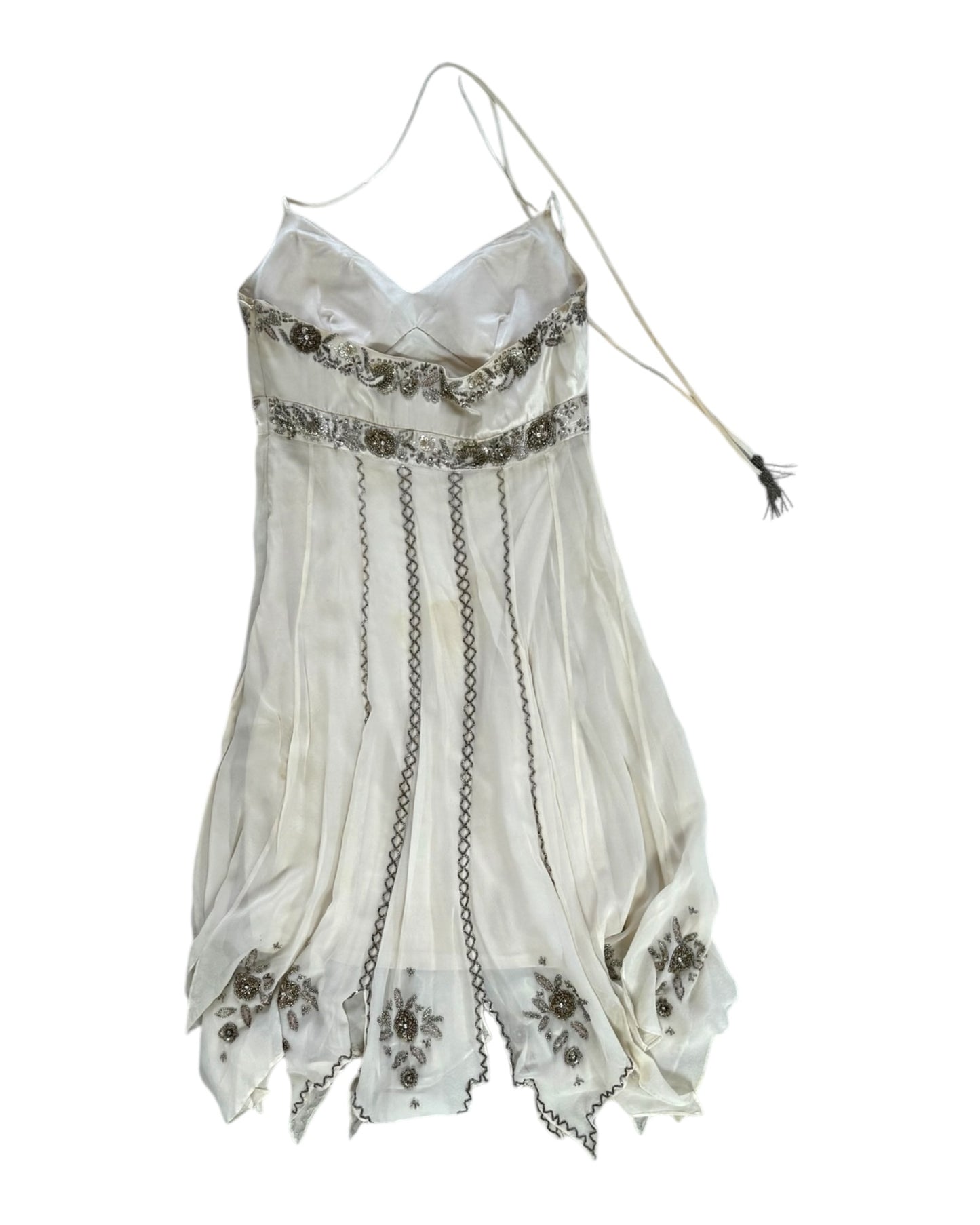 Vintage Cache Beaded Ecru Handkerchief Dress