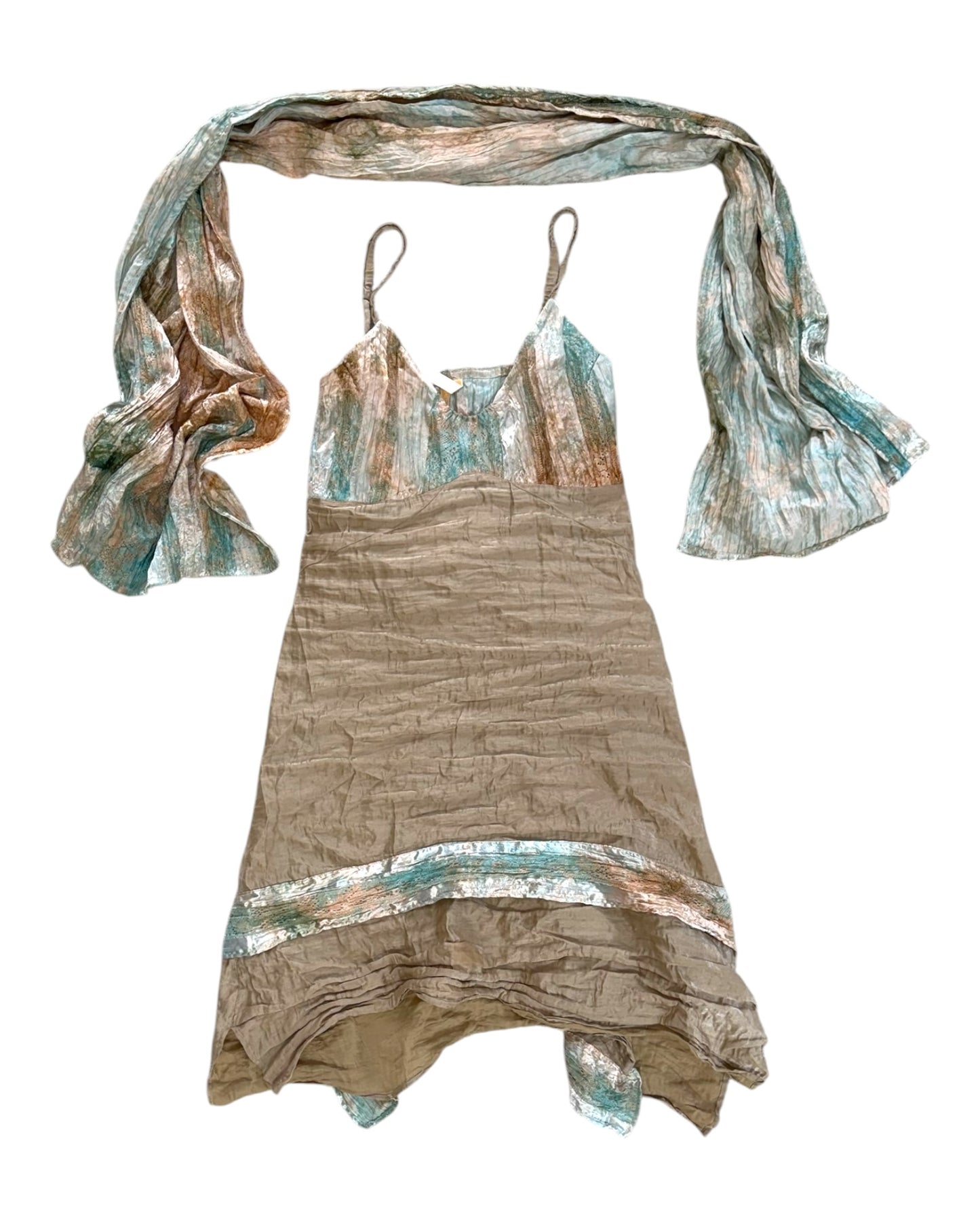 Vintage Accostages Paris Blue and Gold Dress with Shawl