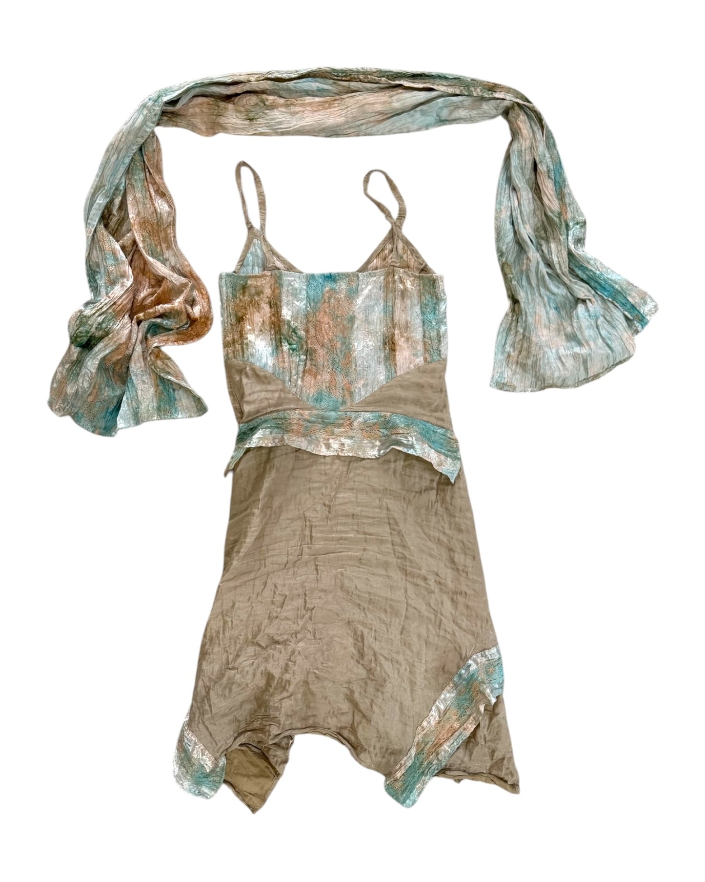 Vintage Accostages Paris Blue and Gold Dress with Shawl