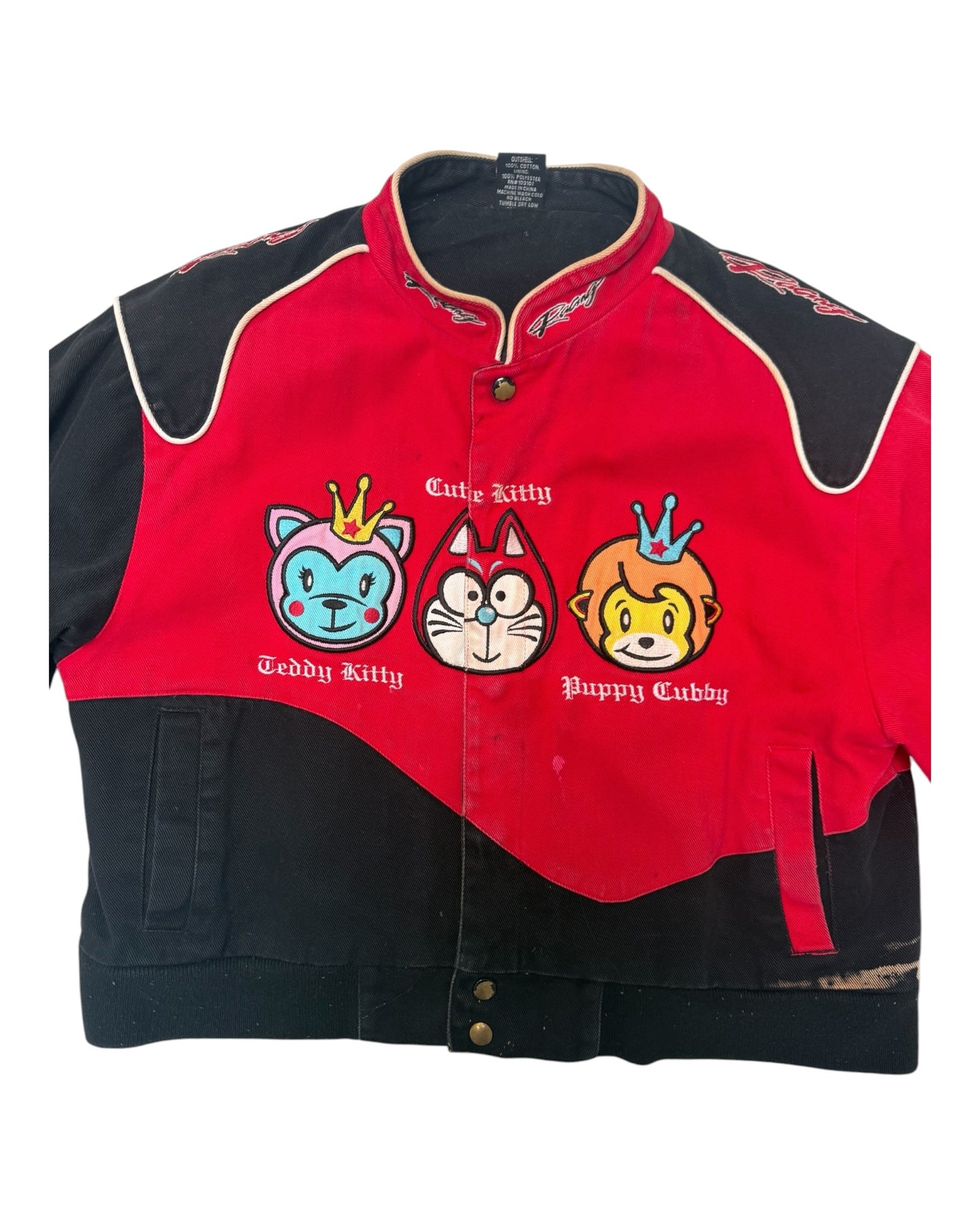 Vintage Red and Black Cartoon Racing Jacket
