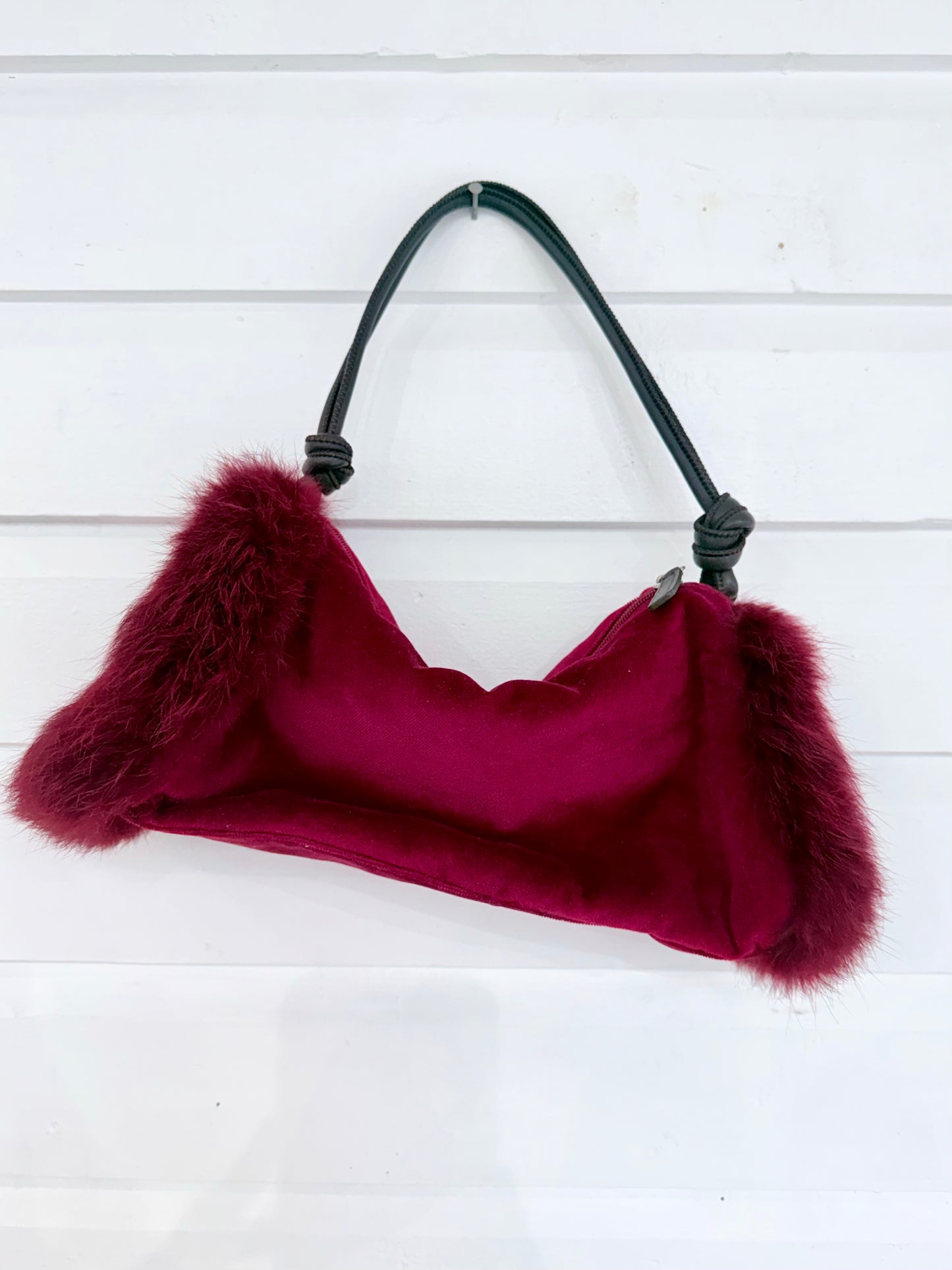 Vintage Red Velvet and Fur Bag