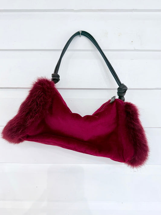 Vintage Red Velvet and Fur Bag