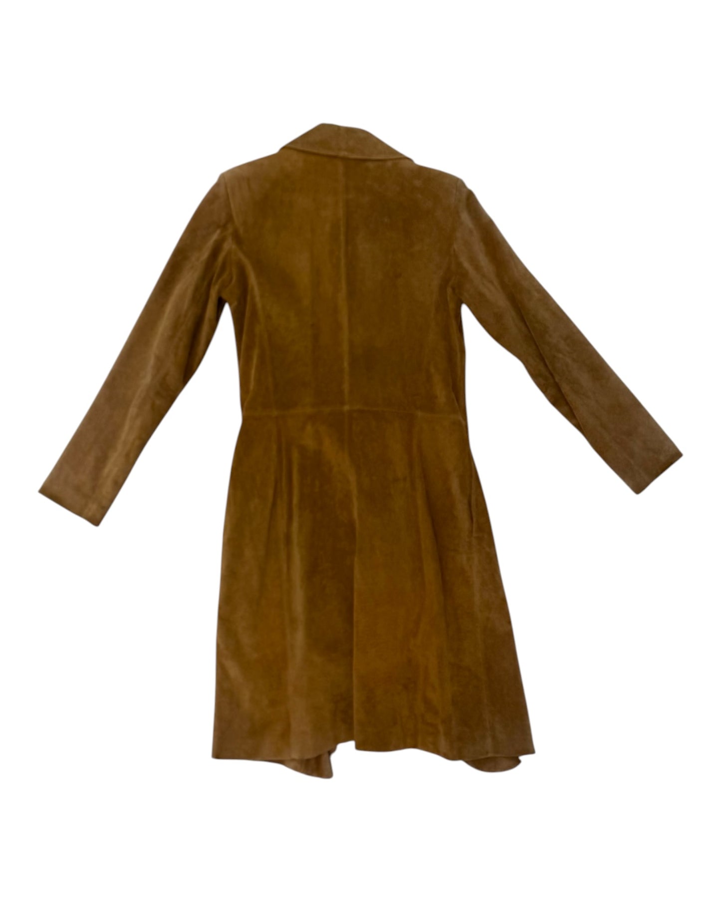 Vintage Suede Long Jacket with Ruffles