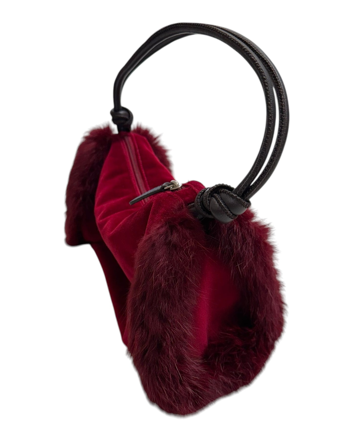 Vintage Red Velvet and Fur Bag