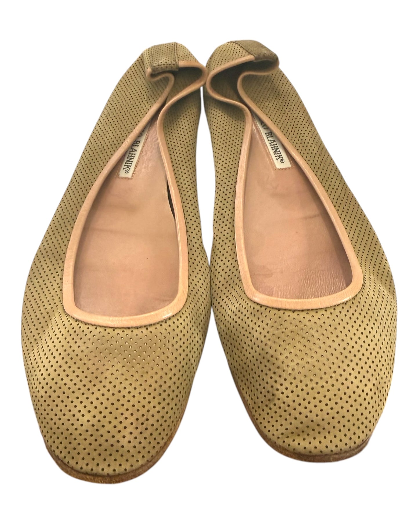 Vintage Manolo Blahnik Green Leather Ballet Flats