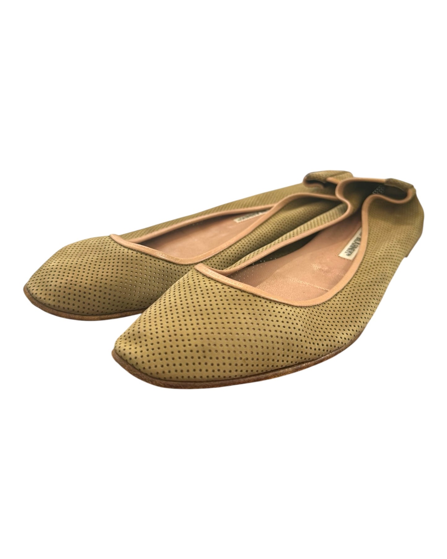 Vintage Manolo Blahnik Green Leather Ballet Flats