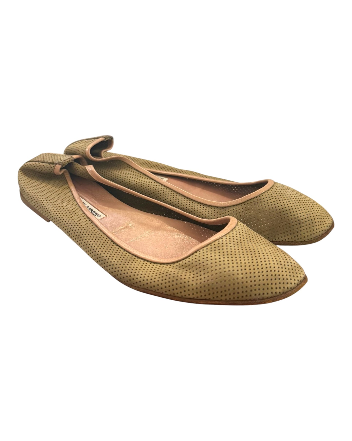 Vintage Manolo Blahnik Green Leather Ballet Flats