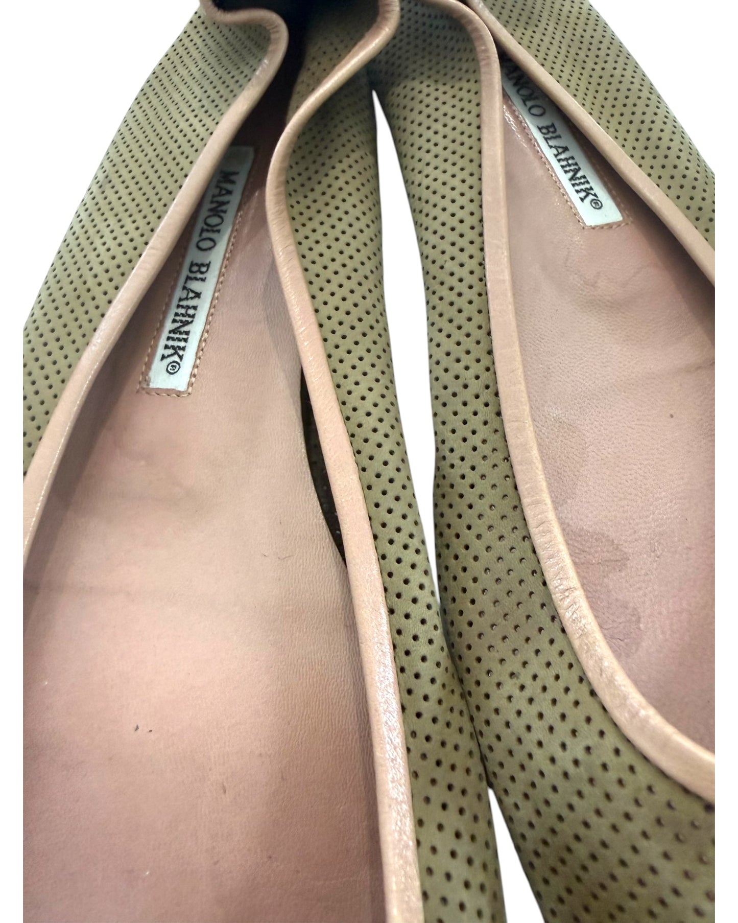 Vintage Manolo Blahnik Green Leather Ballet Flats